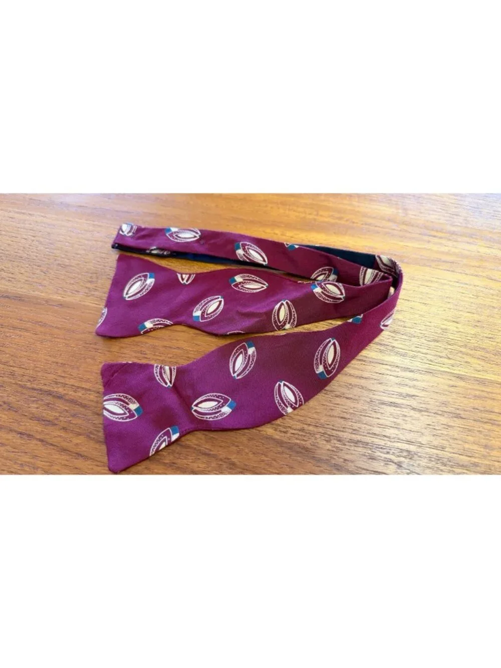Vintage Polo By Ralph Lauren Mens Adjustable Bow Tie Burgundy Geometric Silk USA